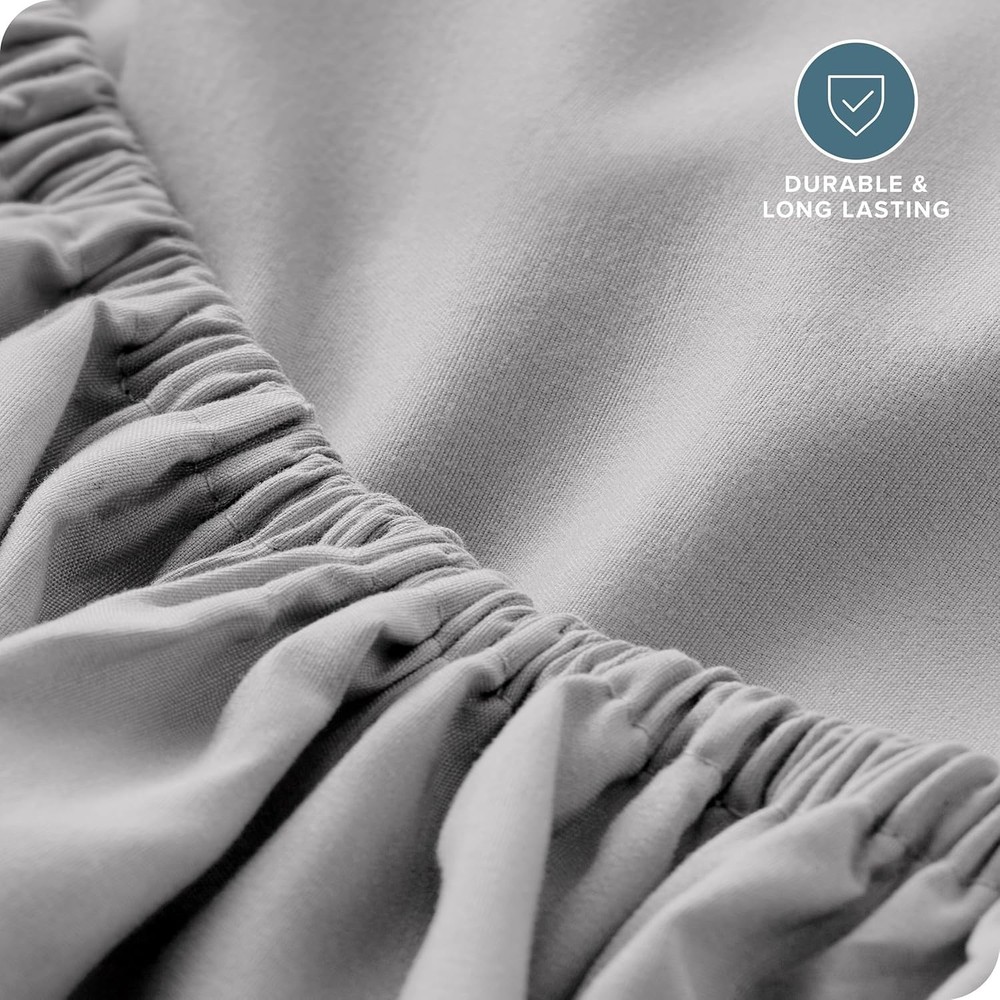 Queen Fitted Bottom Sheet, Microfiber, Deep Pocket, Light Grey