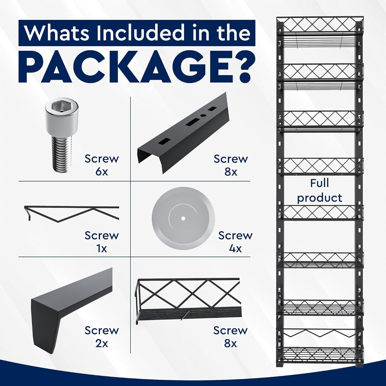 8-Tier Pantry Door Organizer, Spice Rack with Adjustable Baskets