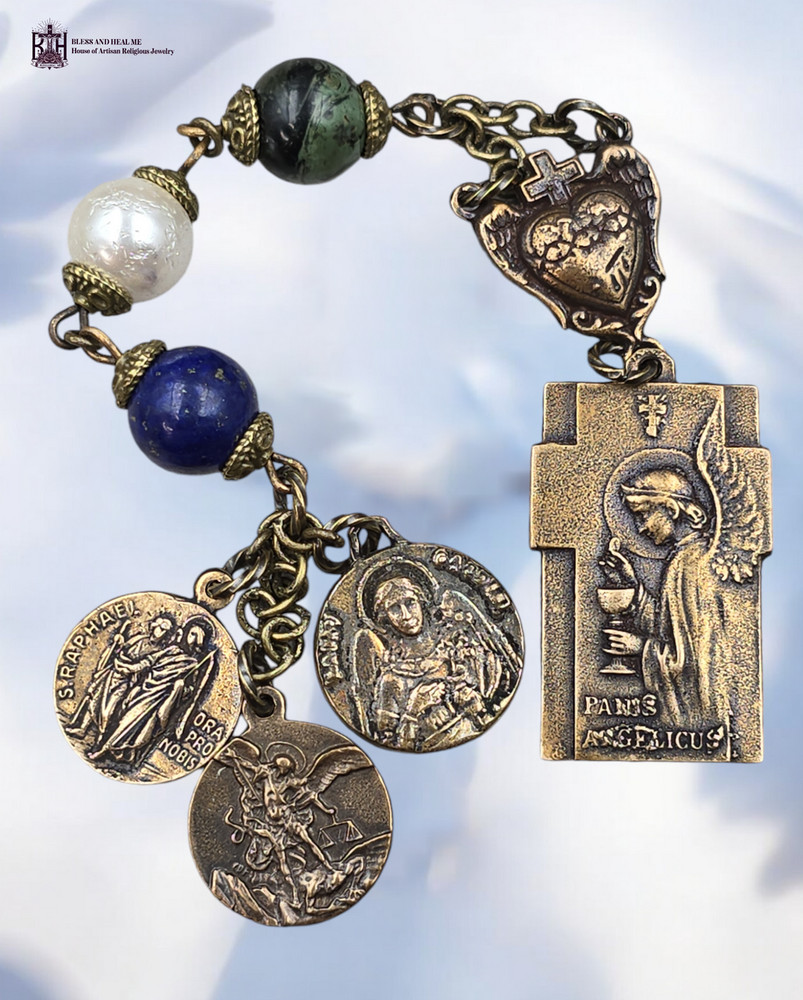 Archangels Michael, Raphael, Gabriel, Eucharist Heirloom Chaplet- Bronze|3 Beads