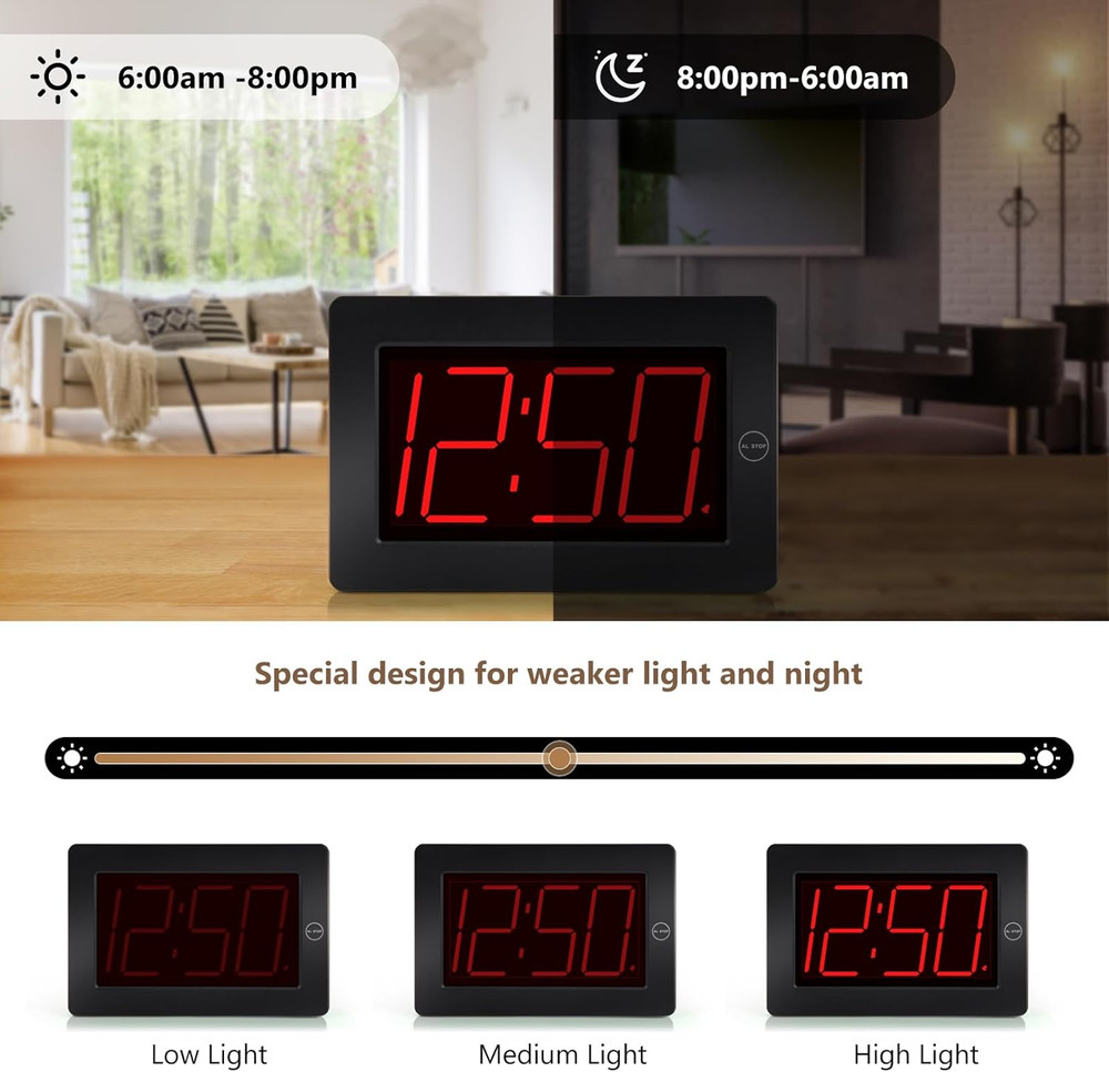 LED Digital Wall Clock Battery Operated - Large Display Digital Clock, Adjustabl
