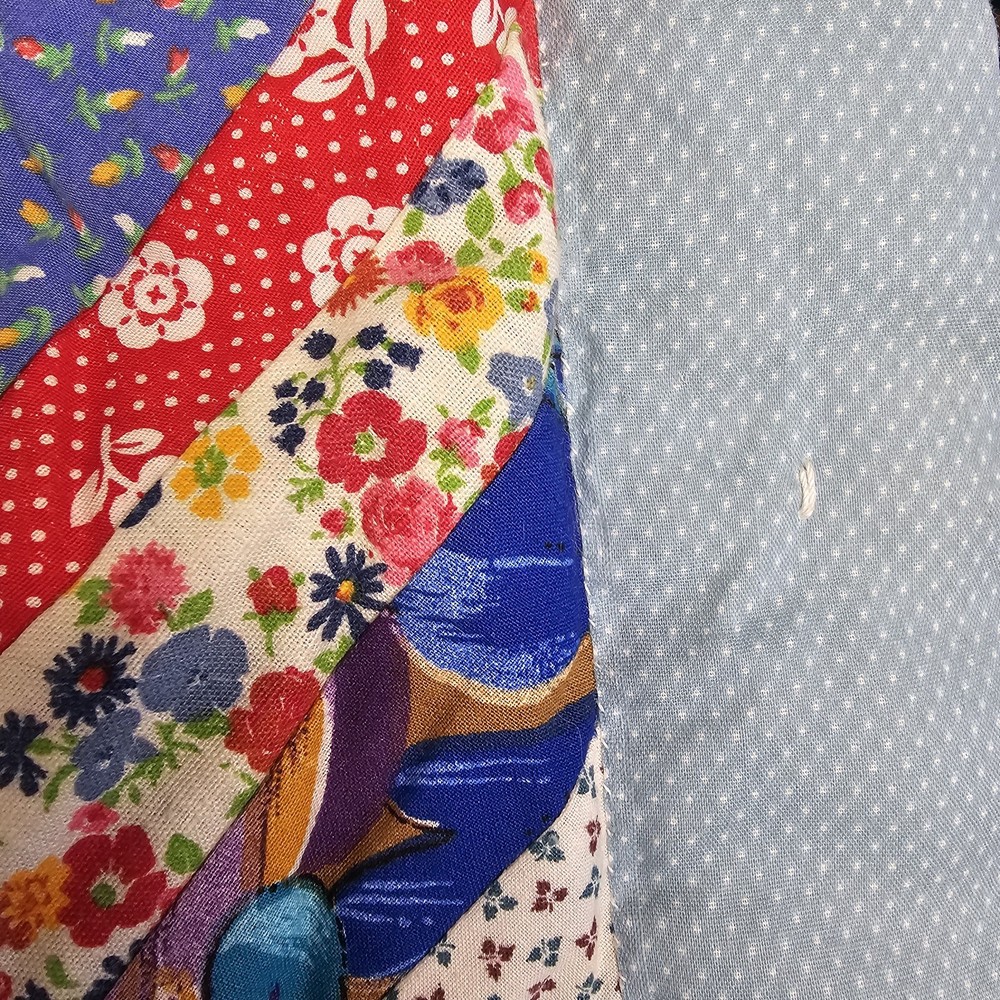 VTG Crazy String Pattern Scrap Handmade Quilt NOS Colorful Patchwork 84x92