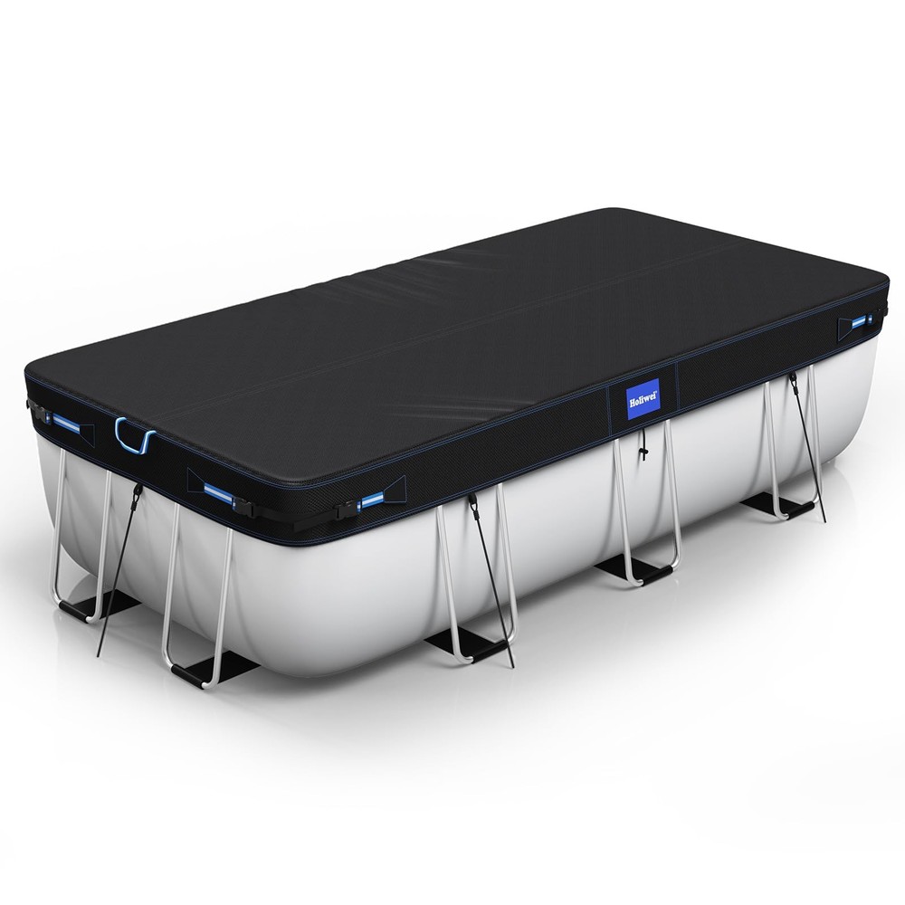 9x18 Ft Rectangular Pool Cover with Reflective Strips for Above Ground Pool, ...