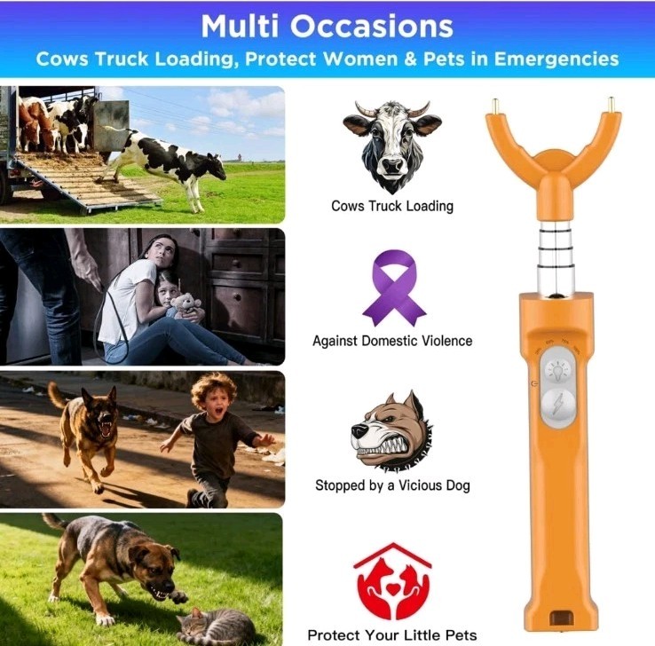 Cattle Prod Rechargeable with Led Light, Waterproof Retractable Cattle Prod