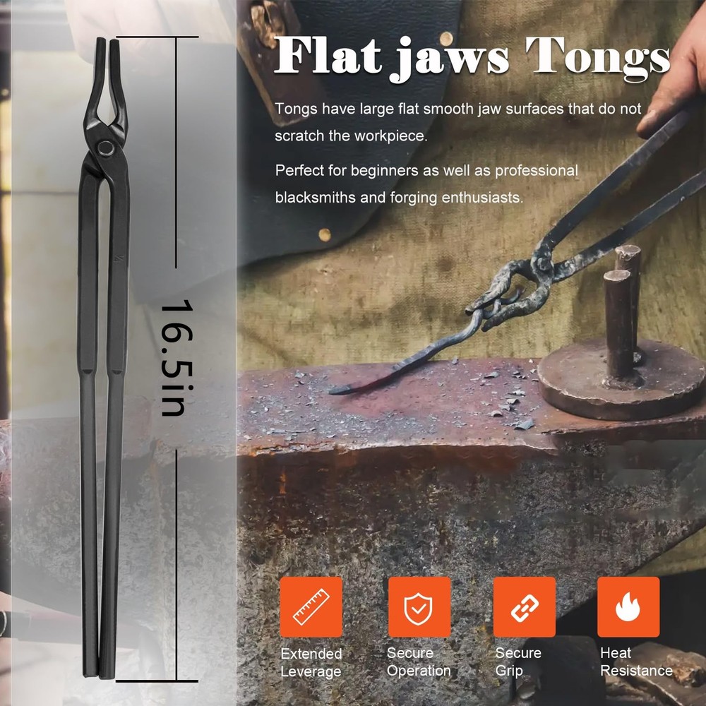Beginner blacksmith tongs Blacksmith Forge Tong Tools Set Flat Jaw Pick Up
