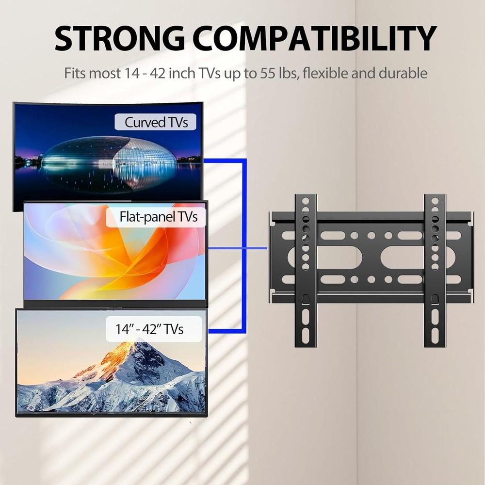 Fixed TV Wall Mount for 14-42" Flat Screen TVs, Small Black