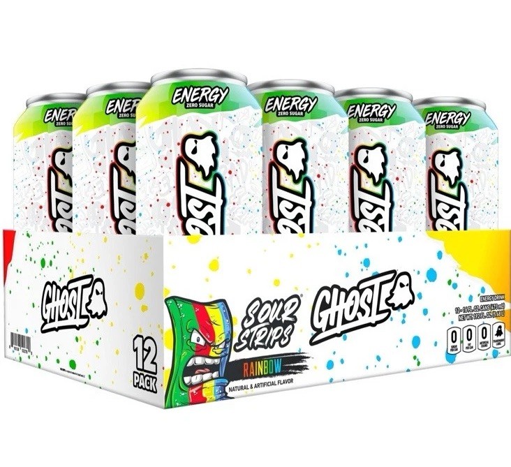 GHOST ENERGY DRINK x RAINBOW SOUR STRIPS Case Of 12 Free Shipping Not Textured