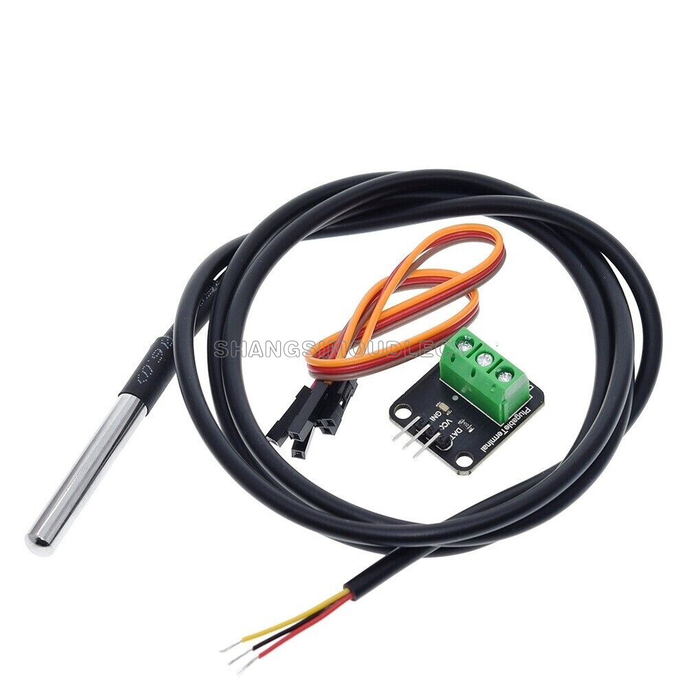 DS18B20 Temperature Sensor Module WaterProof Probe+Terminal Adapter For Arduino