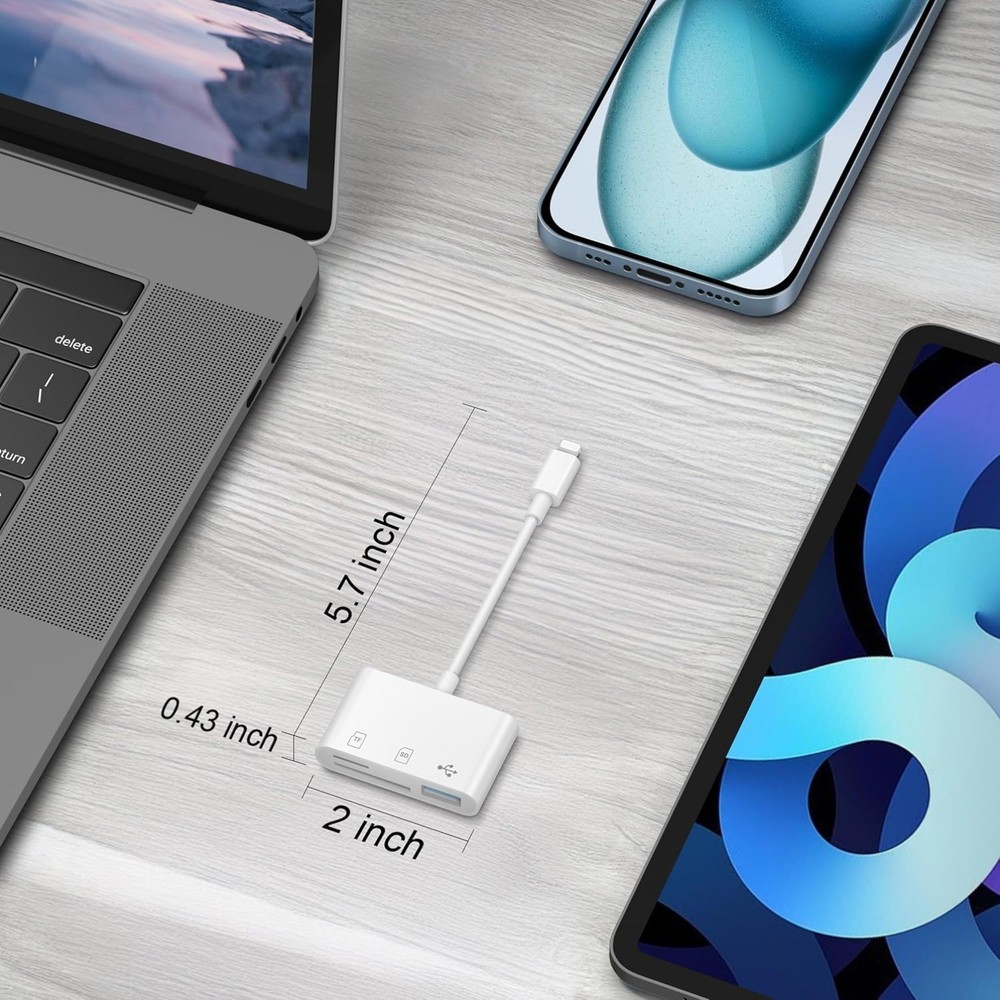 SD Card Reader for iPhone, 3-in-1 Lightning to SD Card Reader for iPhone