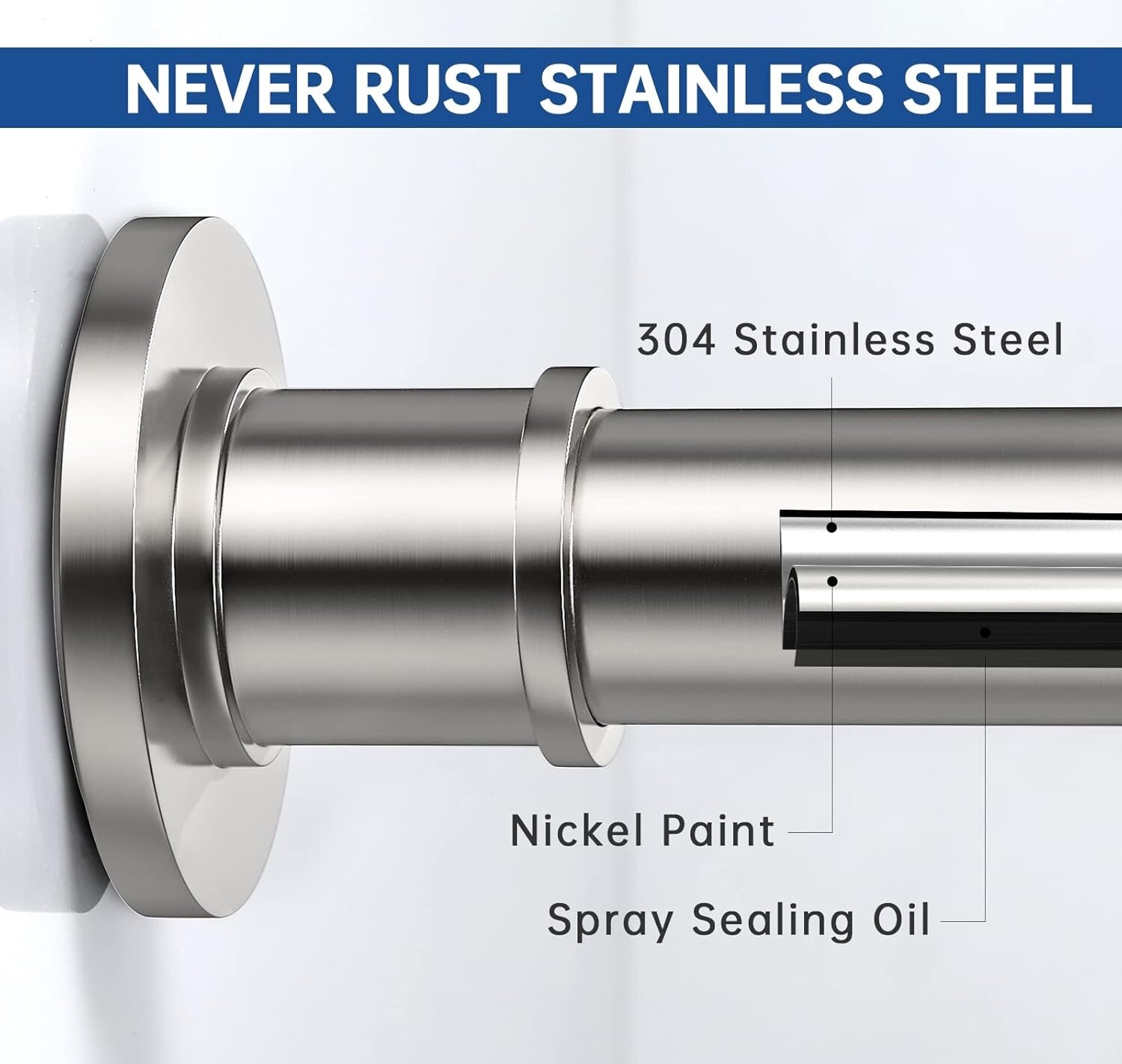 BRIOFOX 62-105 Inch Industrial Shower Curtain Rod | Non-Slip, Rustproof Steel