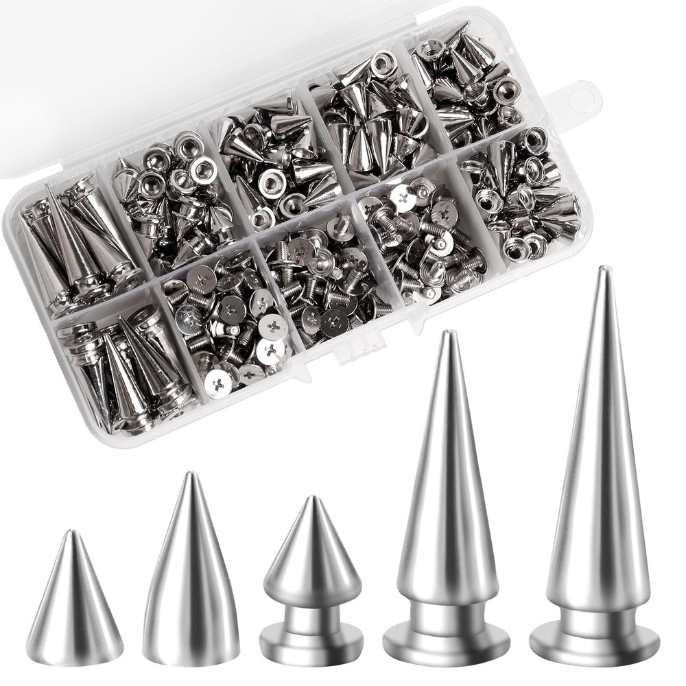 200 Sets Cone Spikes Silver Screwback Studs Rivets Leather Craft DIY