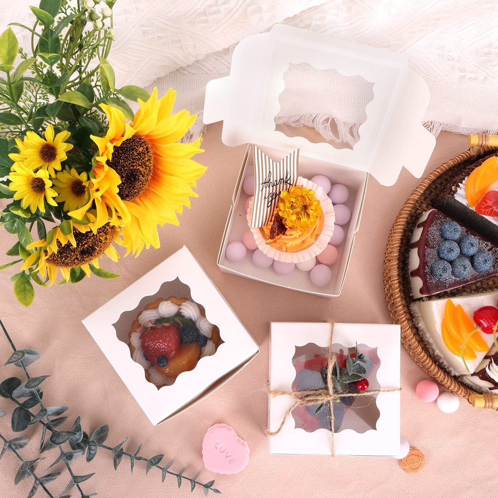 120pcs Bakery Boxes 4x4x2.5 Inch Cookie Boxes with Window Small Cake Boxes Mi...