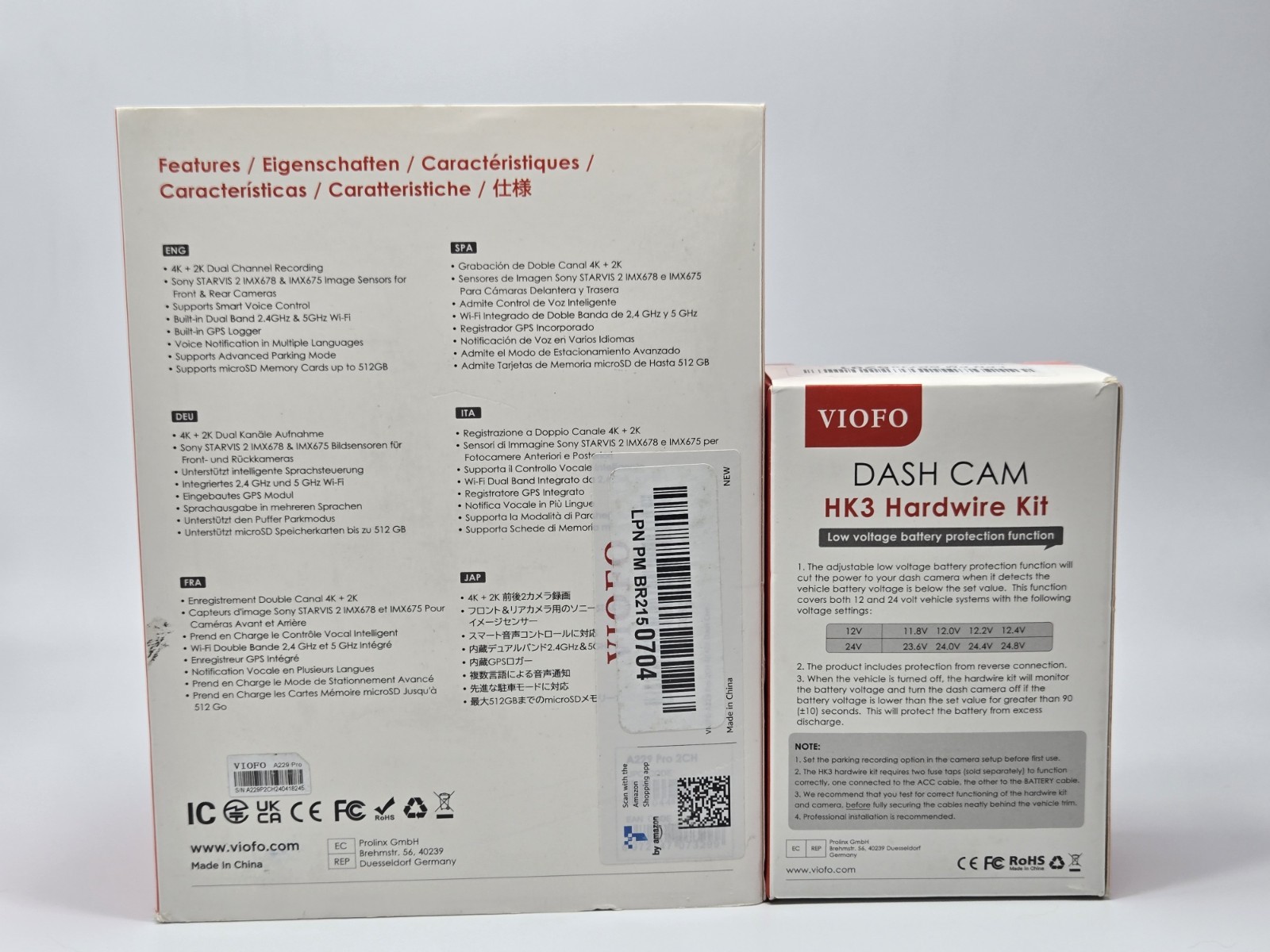 VIOFO A229 Pro 4K HDR Dash Cam 4K+2K Front and Rear +Hardwire Kit