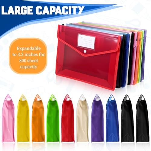 10 Pcs Expanding File Folder, Clear Waterproof Plastic Document Folders Large