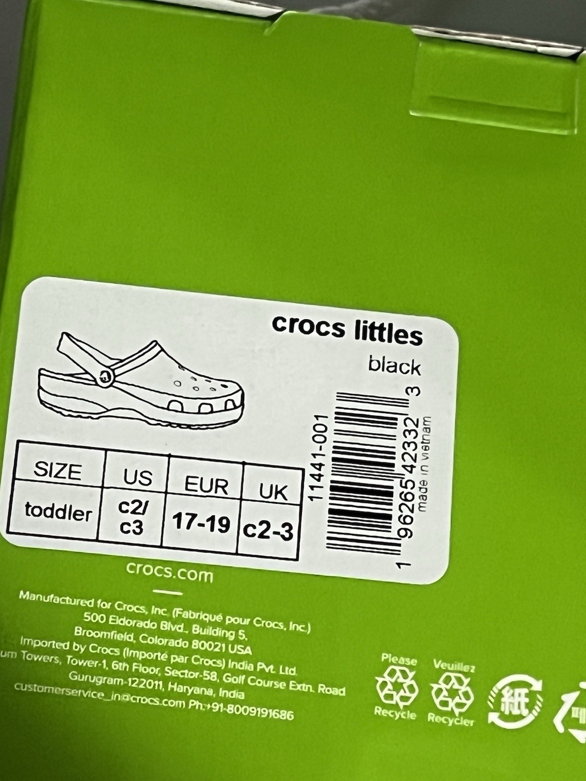 Crocs Classic Littles Clog Black 11441-001 Baby Toddler Shoes Size 2C Brand New!