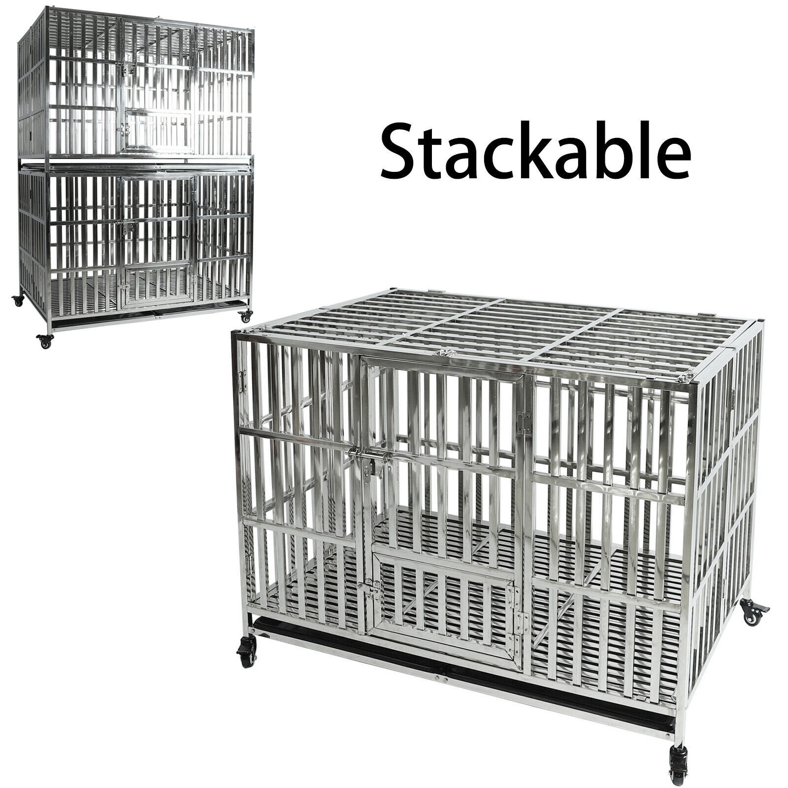 47 inch Heavy Duty Dog Kennel Pet Stainless Steel Crate Cage Stackable