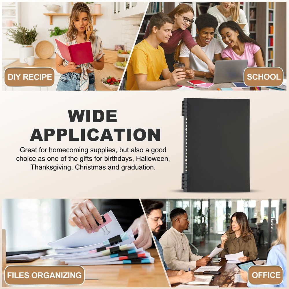 12 Pack B5 22 Mil Plastic Notebook Binder Covers with Binding Comb, Clear Black