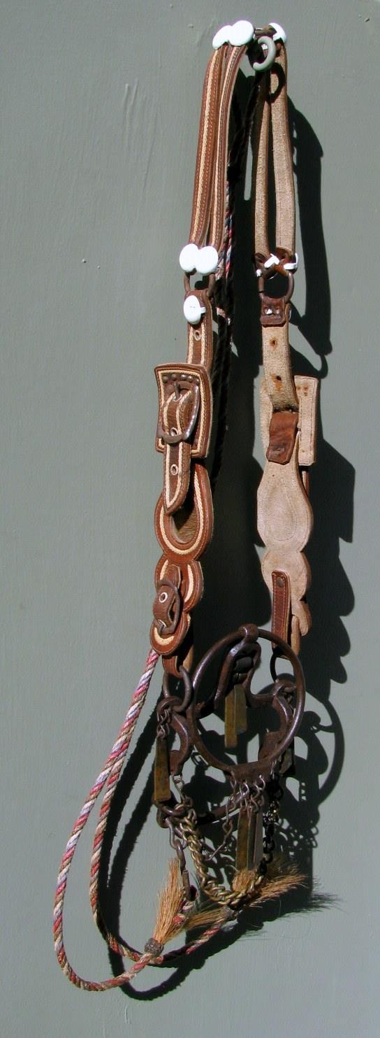 UNIQUE ANTIQUE COMPLETE CHILDS EMBROIDERED PONY HEADSTAL RING BIT REIN SET 1900