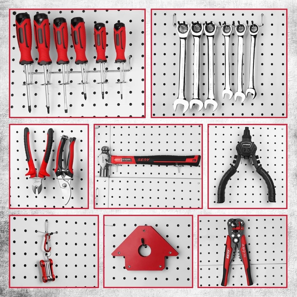 Efficient 121-Piece Pegboard Set with 13 Hook Types and Rust-Resistant Finish
