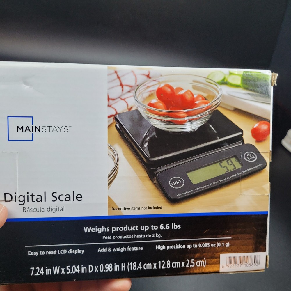 Mainstays 6LB High Precision Digital Kitchen Scale with Blue Backlit, Black