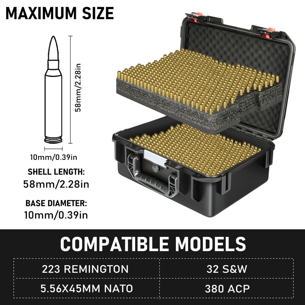 5.56mm Ammo Case Storage Box: 2-Layer Waterproof Large, 2 Layers 1000+ Rounds
