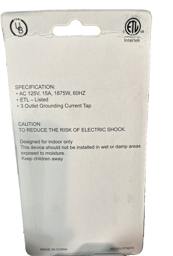 Yubi PT6875 3 Outlet Current Tap, 3 Pack