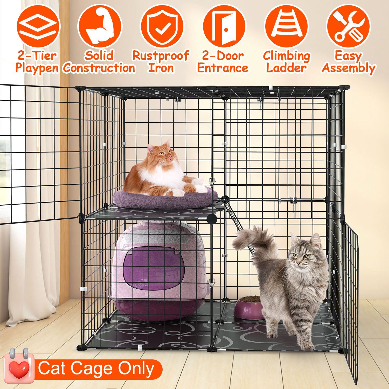 2 -Tiers Cat Cage Indoor Cat Enclosure for 1-2 Cats Ferret Squirrel