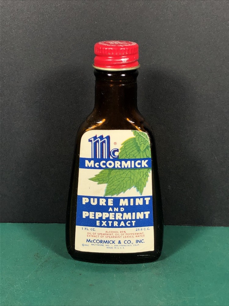 VTG McCormick | Pure Mint & Peppermint Extract | Empty Jar | Retro Kitchen Decor