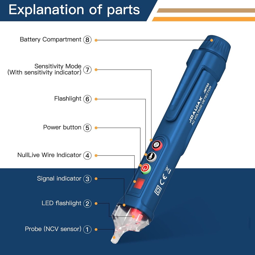 Non-Contact Voltage Tester,Electrical Voltage Detector Pen Null/Live Wire Tes...