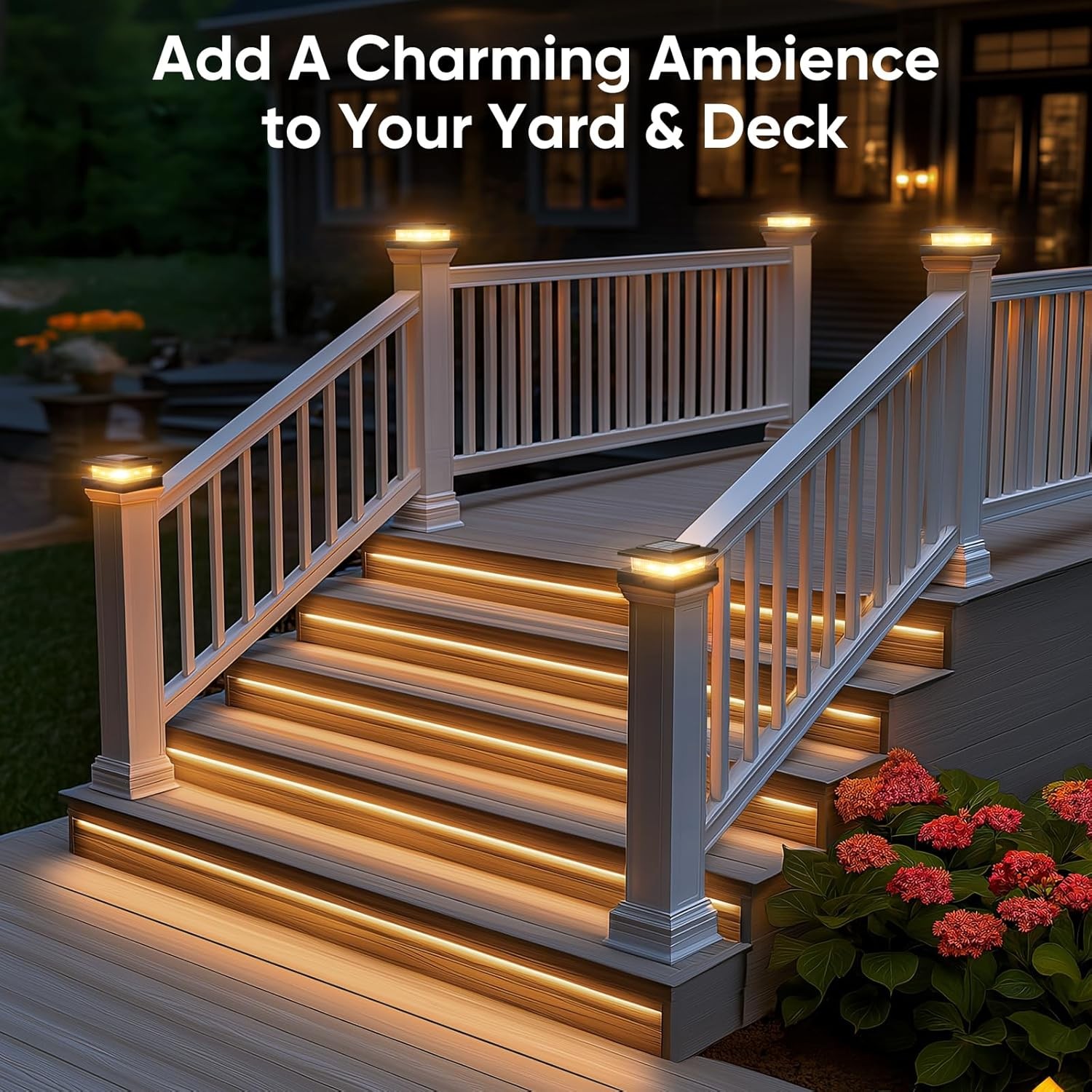 Solar Post Cap Lights: 6 Pack 4x4 Powered Fence Lights 6 Pack, Black