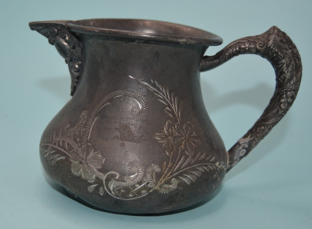 old E.G .WEBSTER & SONS Quadruple Silverplate Cream PITCHER tarnished