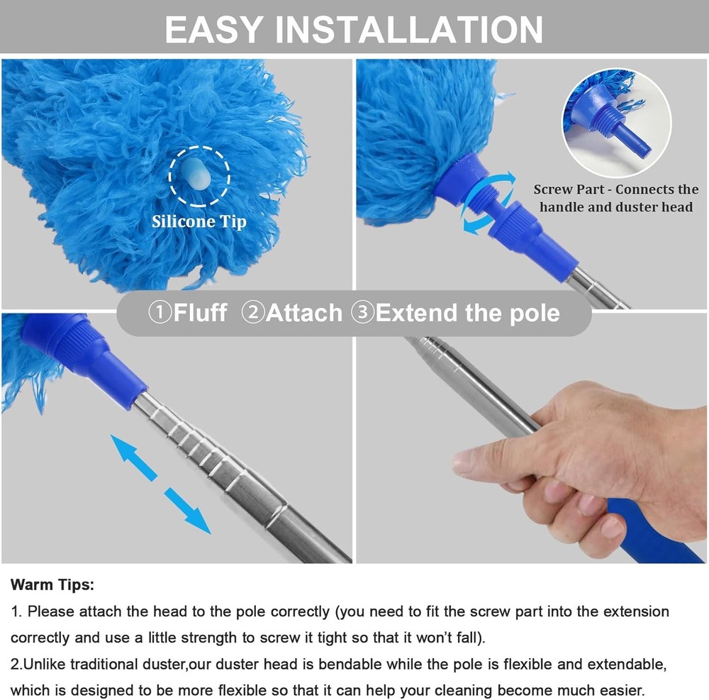 Microfiber Feather Duster Extendable Duster W/ 100 inches Extra Long Pole