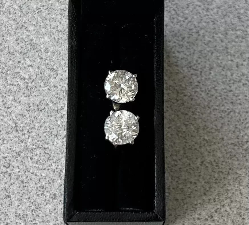 1.75 Ct Round Cut Diamond Stud Earrings 14K White Gold Natural Mined screwback