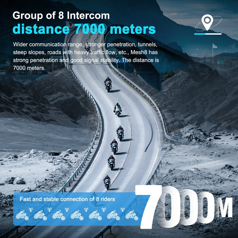 2Pcs Helmet Mesh Bluetooth Intercom Motorcycle Headset Communication 8 Riders