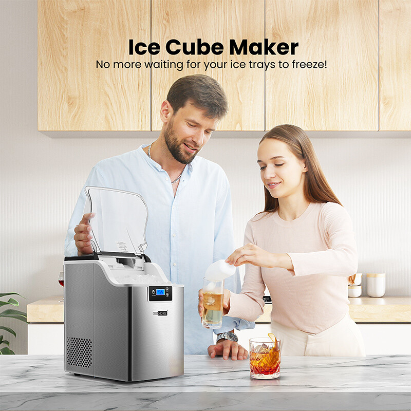 44lbs/Day Electric Chewable Nugget Ice Cube Maker Machine Self-Clean Function