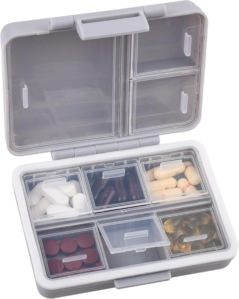 Moisture-Proof 9-Compartment Pill Case - Secure Grey Pill Organizer for Vitamins