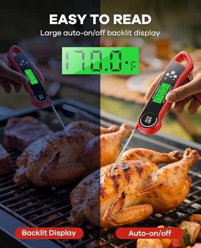 Meat Thermometer Digital, Instant Read Thermometer with Backlight, red