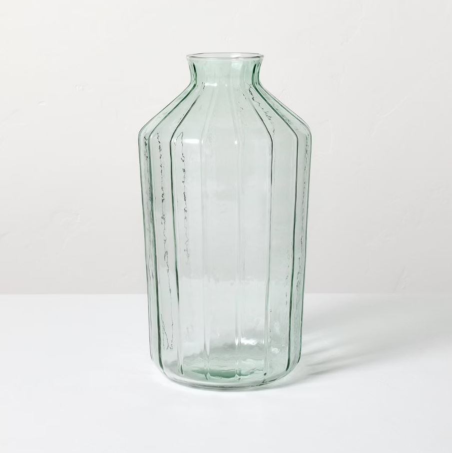 14" Ribbed Glass Decorative Flower Vase - Hearth & Hand with Magnolia