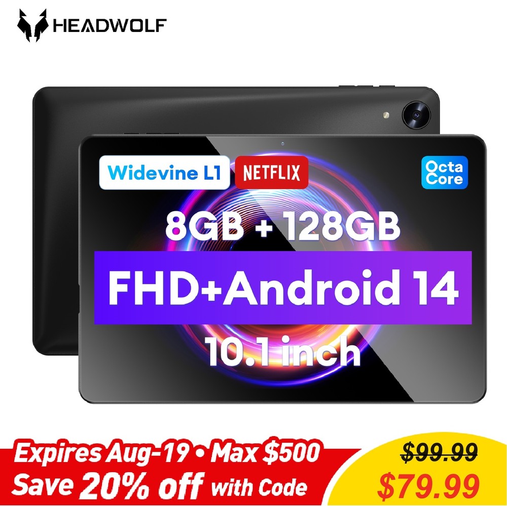 Headwolf 10inch Tablets 8GB RAM + 128GB T606 Octa Core WiFi Tablet PC Android 14