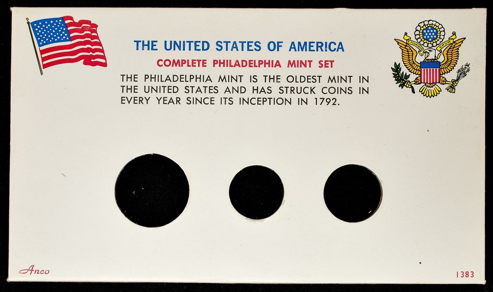 U.S. Complete Philadelphia Mint Set 3 Coin Frame-Up Card ANCO