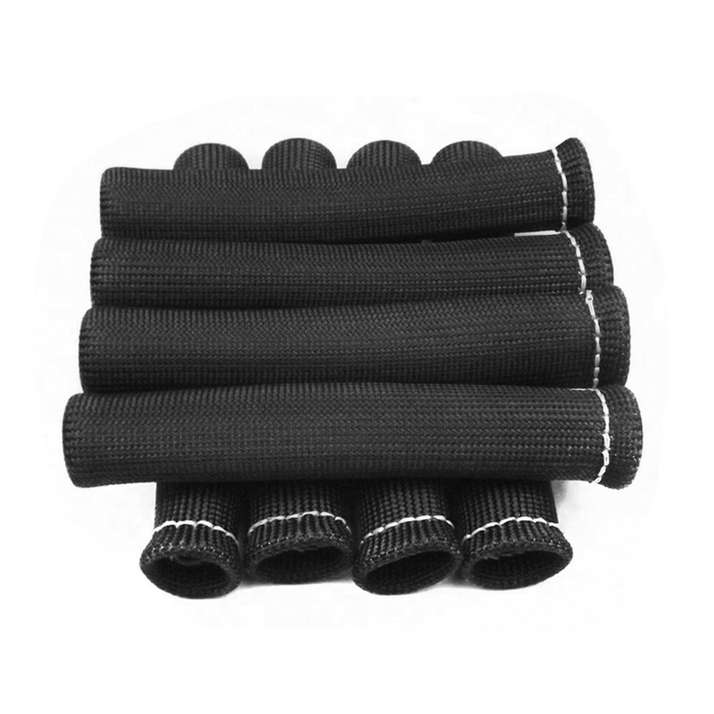 8PCS 2500° Spark Plug Wire Heat Shield Boots Black