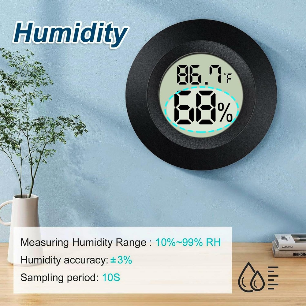 2 Pack Mini Digital Hygrometer Gauge Indoor Thermometer, LCD Back-2 pack