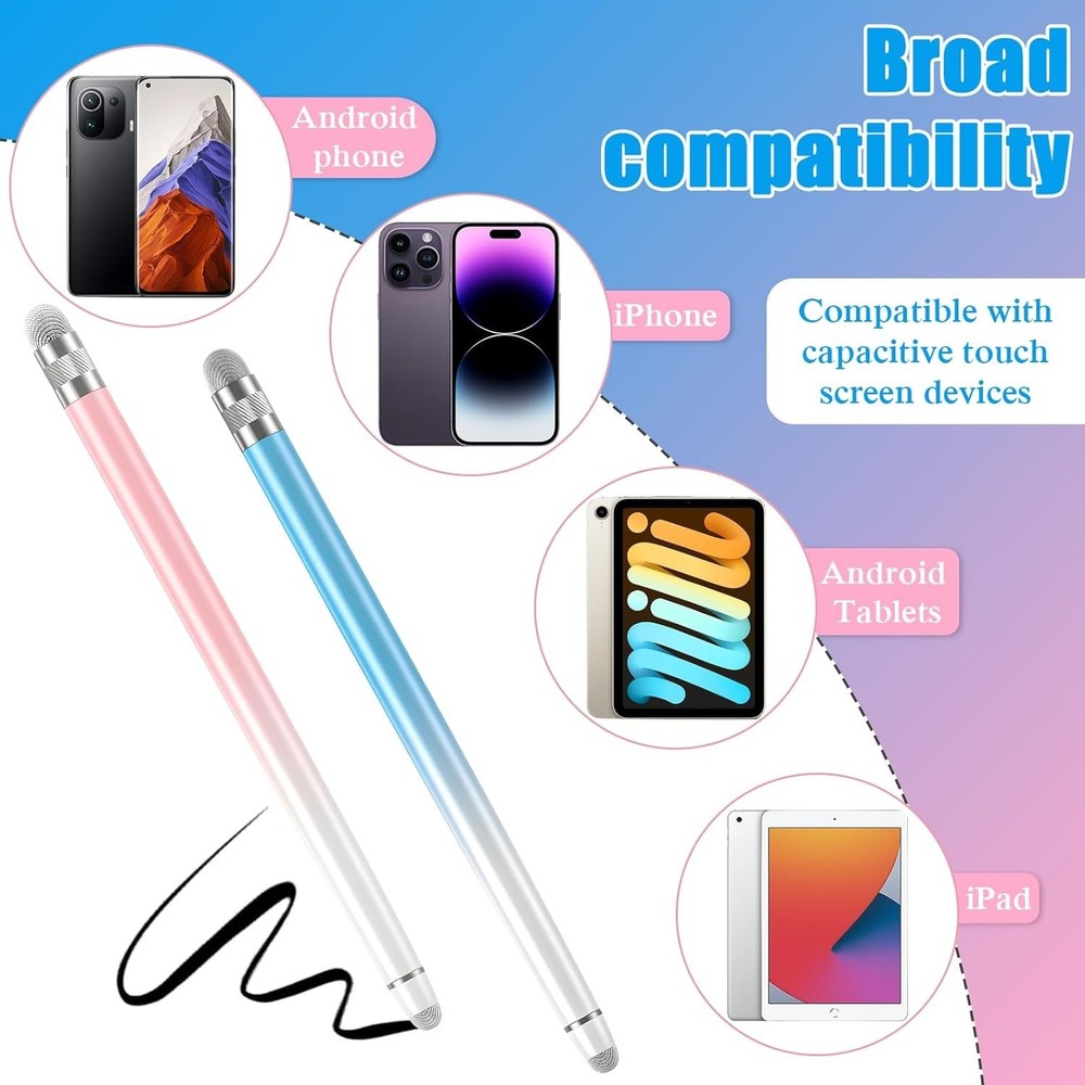 Versatile 2-Pack Stylus Pens for iPhone, iPad & Android - Scratch-Free Design