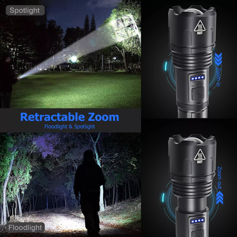 1000000 Lumens Super Bright LED Tactical Flashlight Rechargeable LED Work Light
