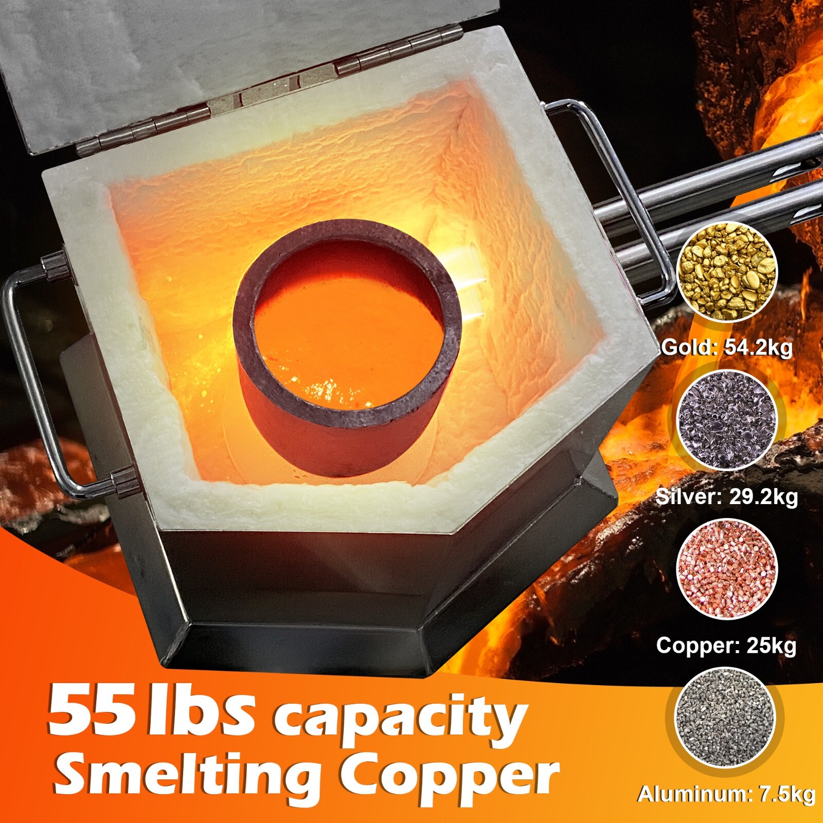 25KG Propane Furnace Kit w/ 2 Crucible Tongs,Smelting Gold Metal Recycle 2700℉