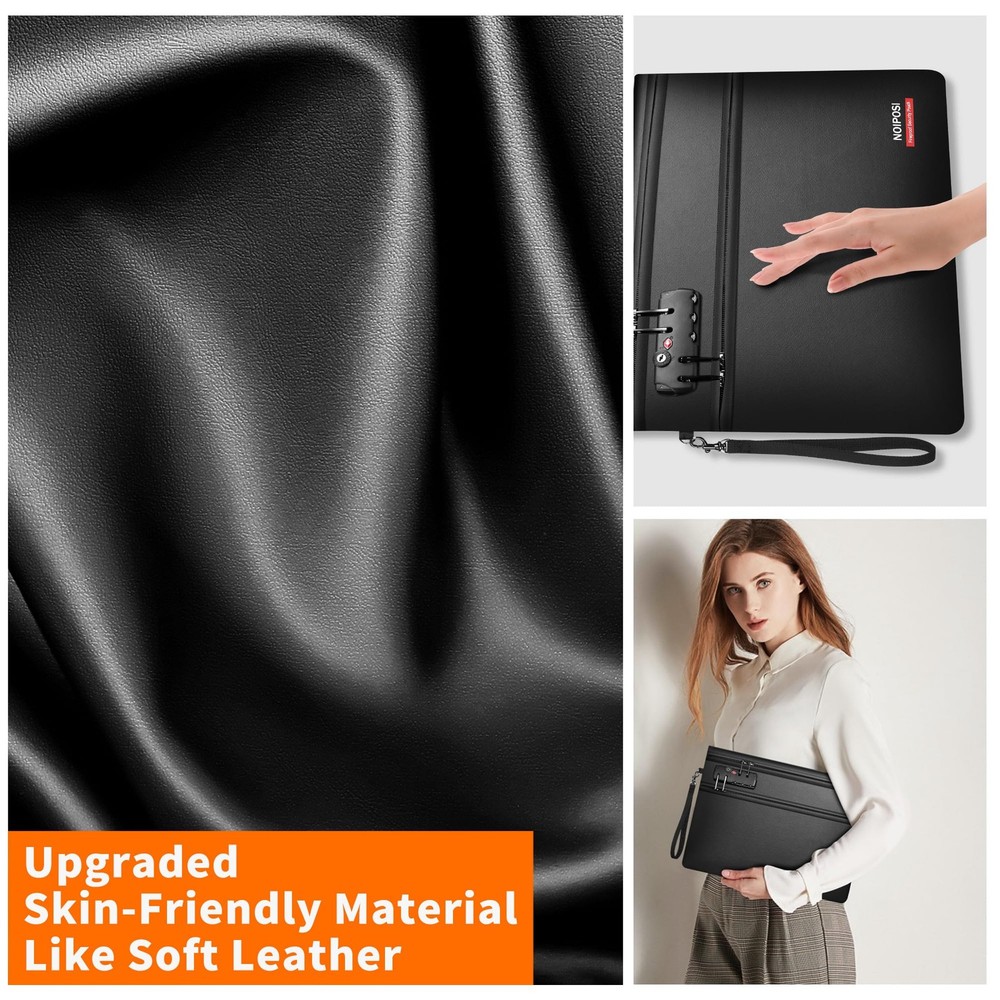 6400℉ Fireproof Money Bag with Lock,Dual-Zip Compartments Fireproof Document ...