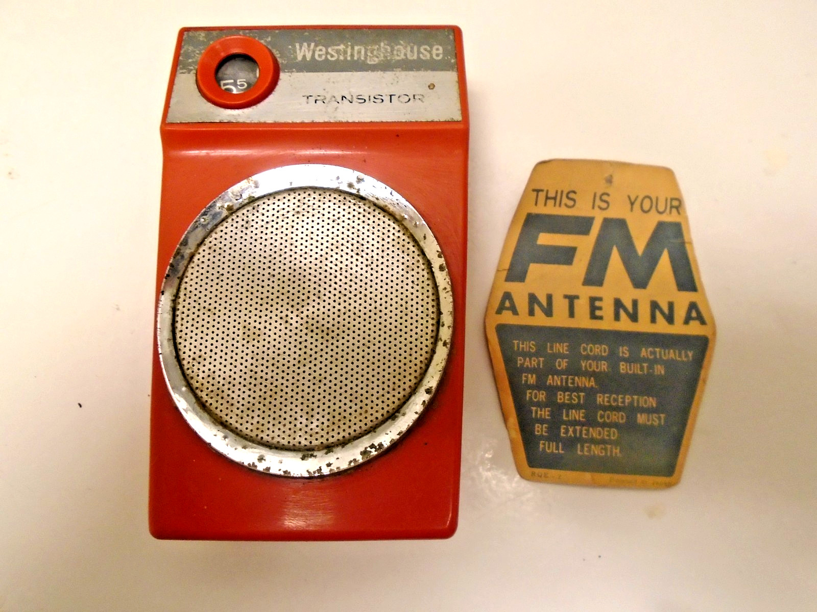 1960's Westinghouse Transistor Radio H-796P6 AZTEC RED Case-No Signal+PAPER TAG