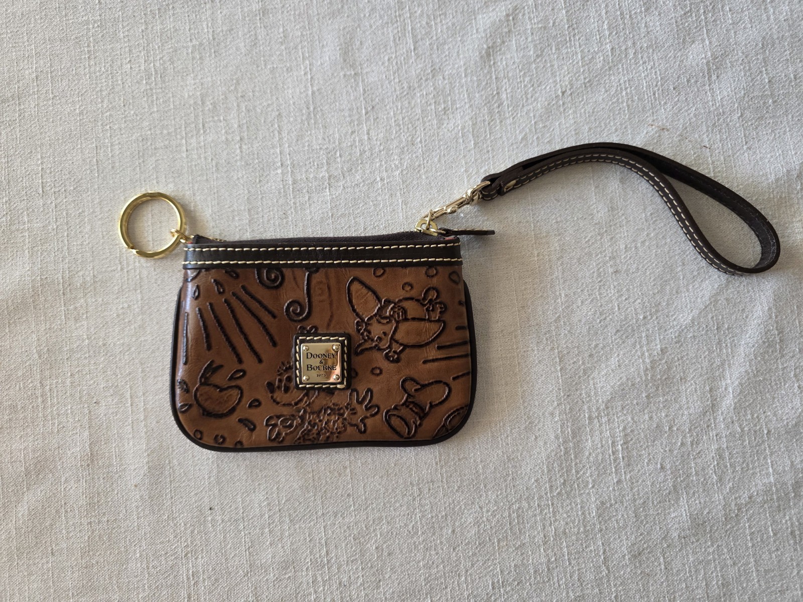 Dooney & Bourke Disney Sketch Medium Brown Leather Wristlet Red Lining Disney