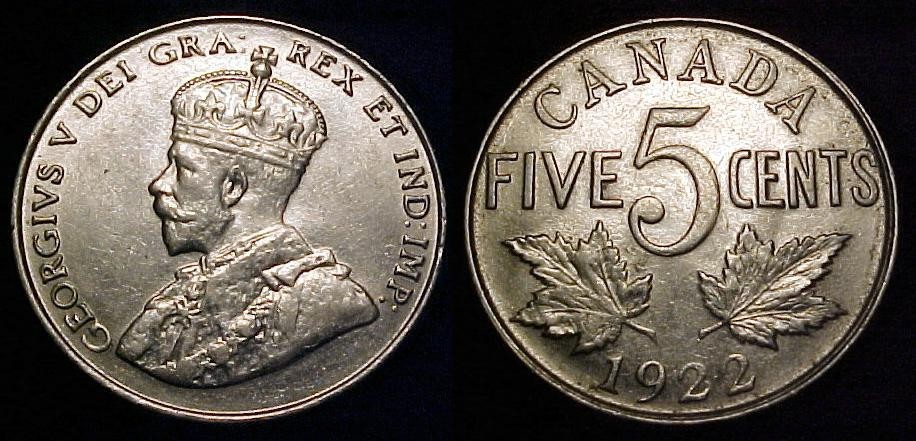 CANADA 1922 Five Cents Ch AU