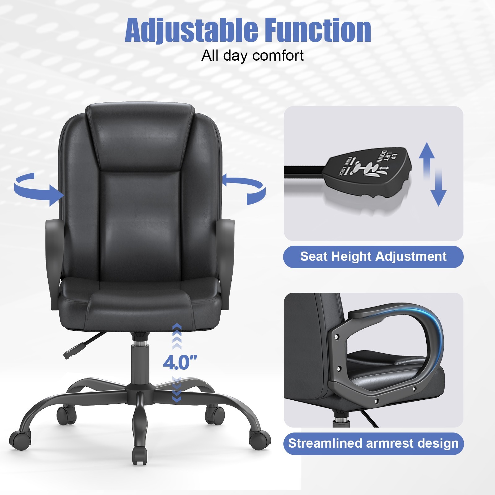 Small Office Chair, Executive PU Leather Desk chair Mid back Swivel Task chair
