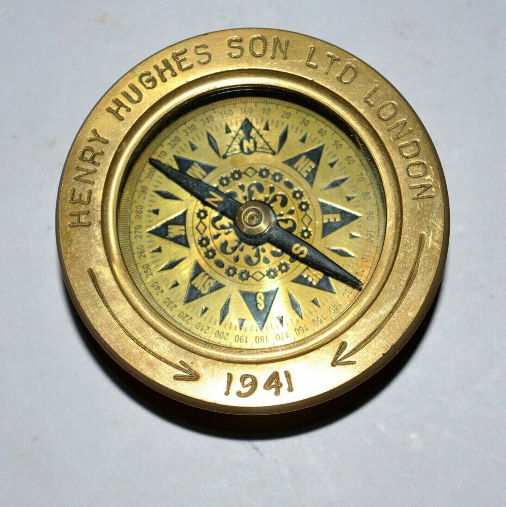 Antique brass compass nautical folding magnifying glass map reader compass